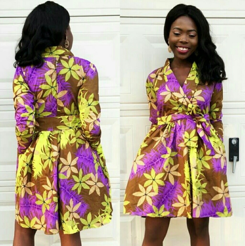 Women African print knee length LongSleeve dress